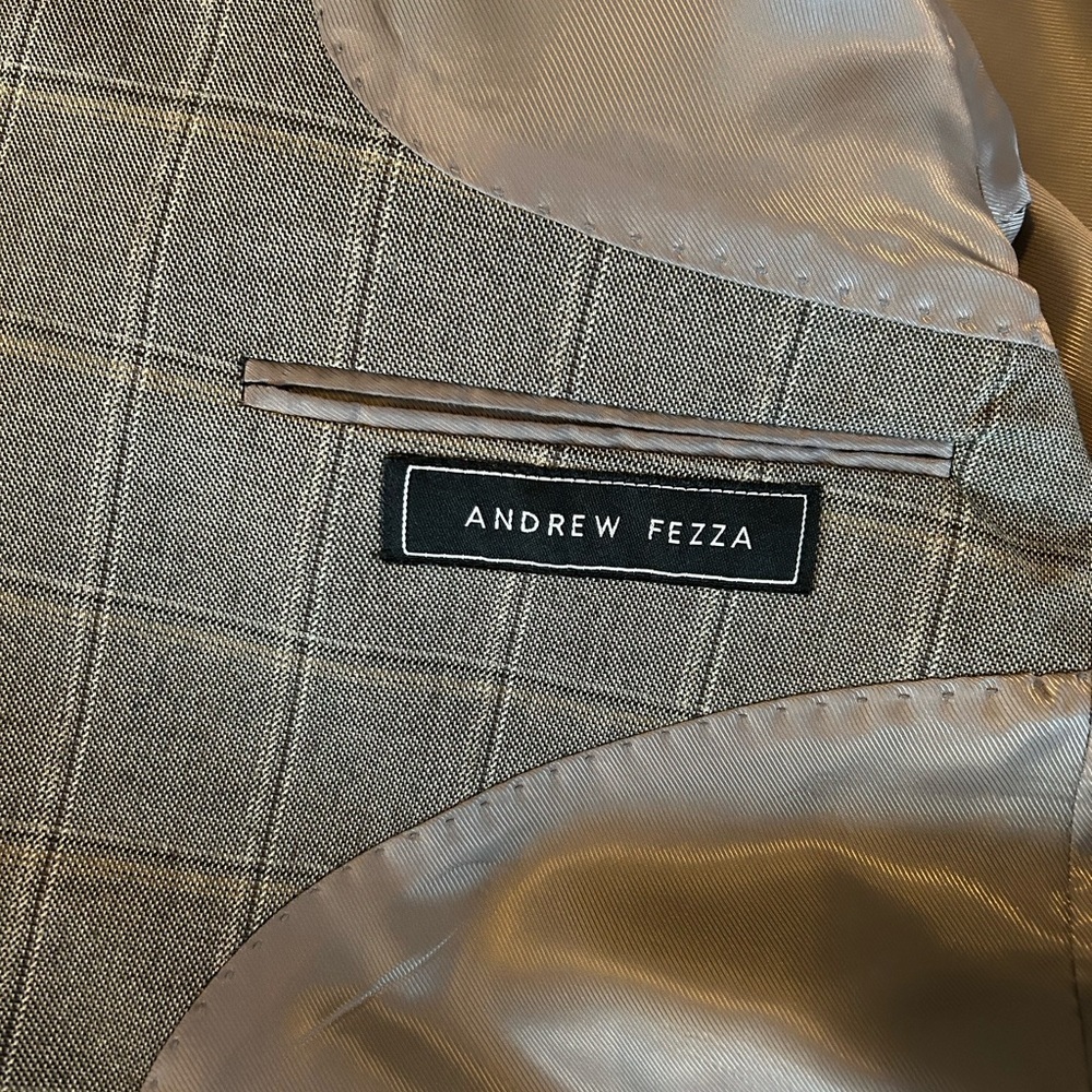 Andrew Fezza Two Button Gray Check Windowpane Sport Coat Blazer Size 50 L